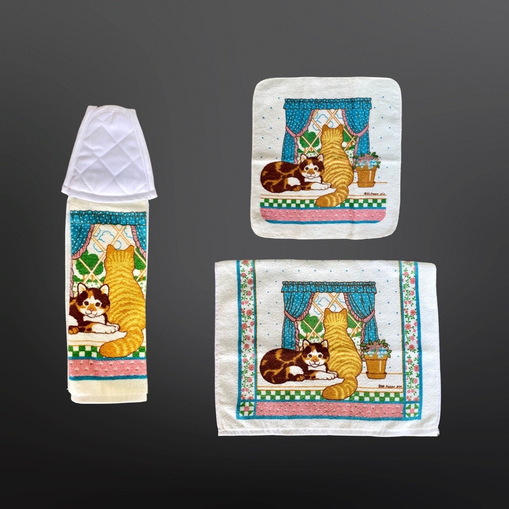 Fraser & Co. "Kittens In The Window" Kitchen Towel Set by Cannon® - (1985)